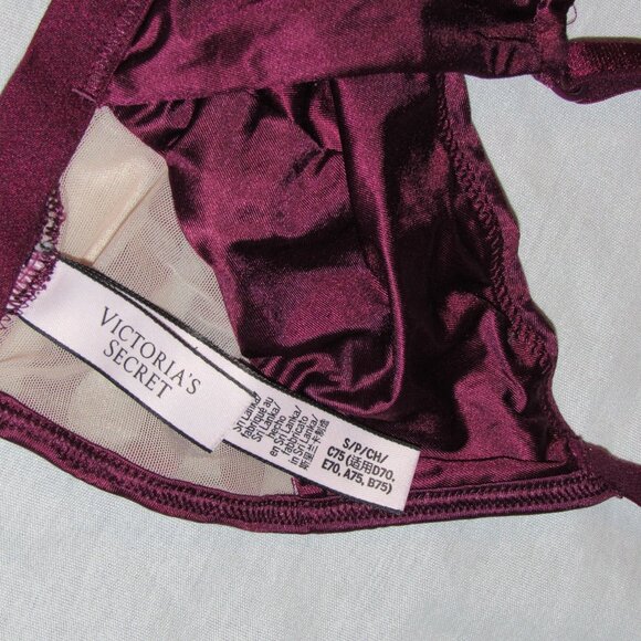 Victoria's Secret Plum Purple Satin Front Close Mesh Sides Bralette Bra sz Small - Picture 3 of 3